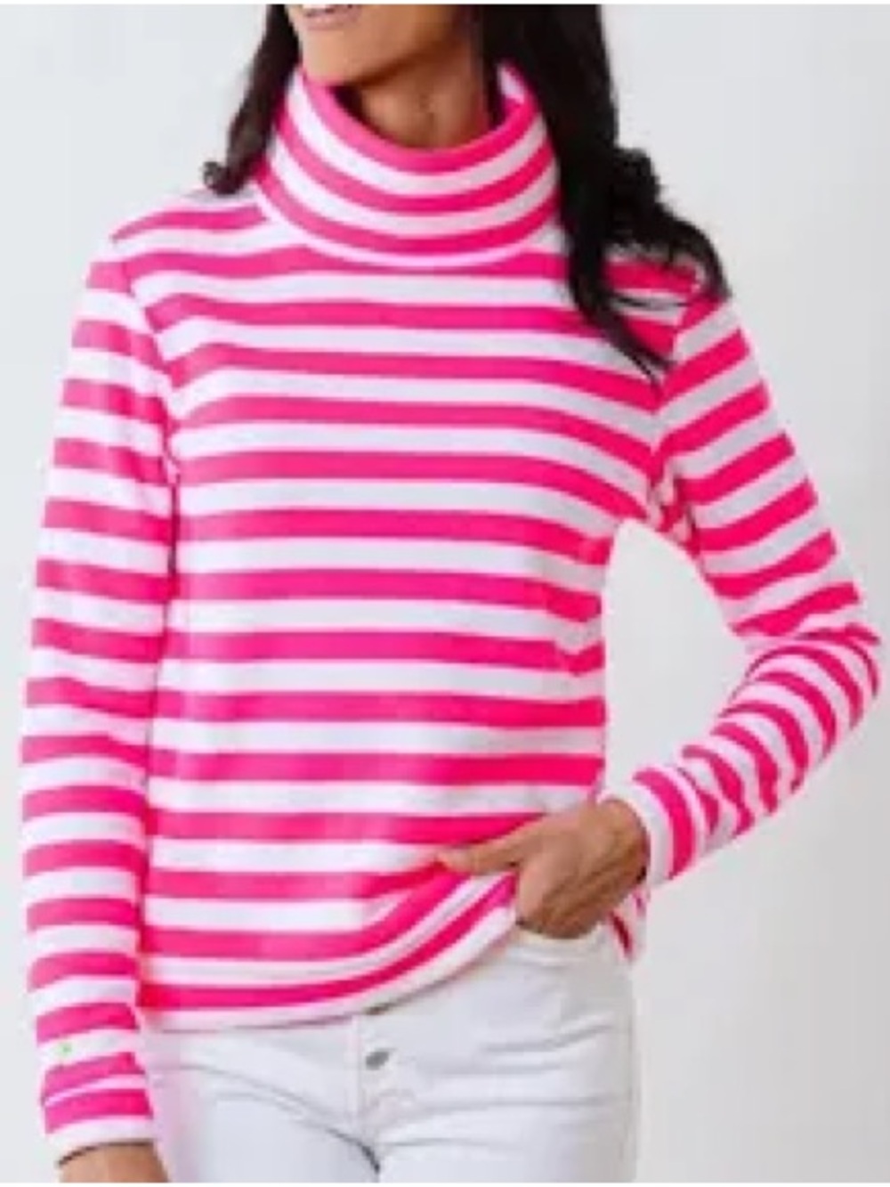 Dudley Stephens Striped Park Slope Turtleneck Fleece Pink White Size Large